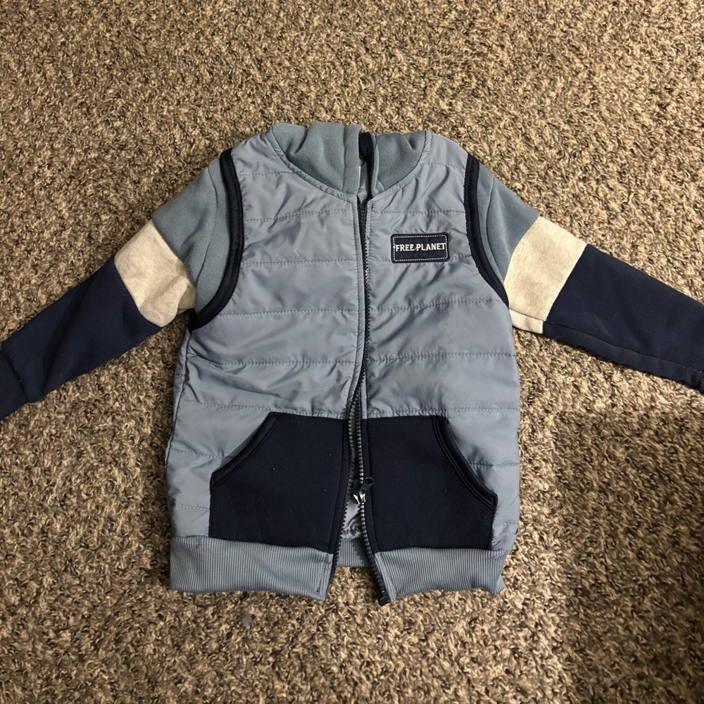 Free Planet Kids Puffer Jacket in Blue and Gray Small - 4T
